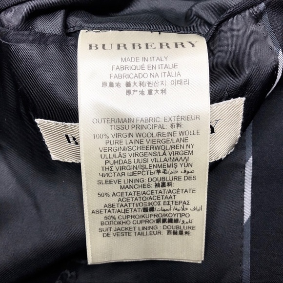 Burberry Black Double Vent Slim Fit Wool Blazer